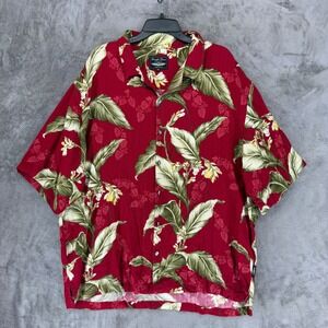 Straight Down Shirt Mens XXL 1238 Red Tropical Floral Button-down EUC